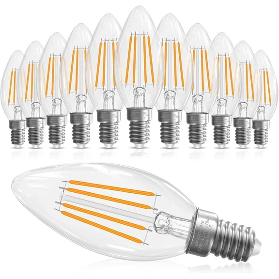 E12 Candelabra Bulb 40 watt Equivalent, E12 LED Bulb Dimmable Chandelier Light Bulbs, B10 Candle Light Bulbs 2700K Soft White, 90 CRI, 400LM, Clear Glass, 12 Pack