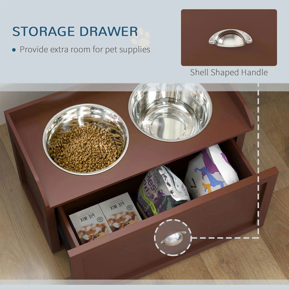 YYAo Dog Bowls, Dog Bowl Stand,Dog Food Bowls, Pet Feeding Station Pet Dish Bowl Set with Storage, 2 Elevated Dog Bowls for Large Sized Dogs, Brown