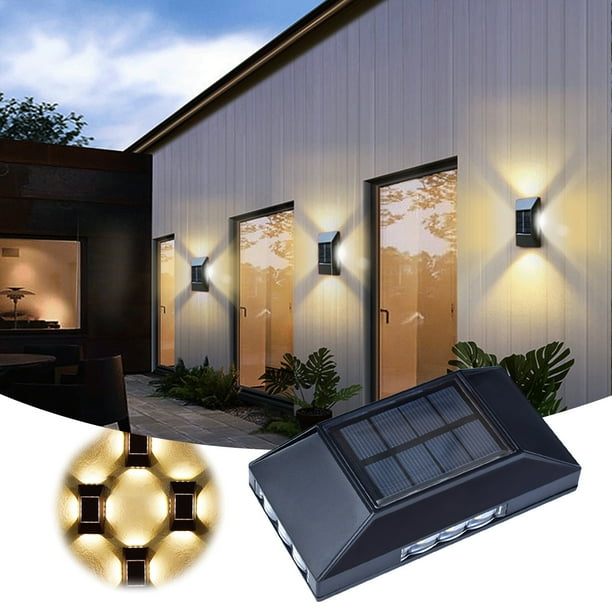 Xihbxyly Aplique Solar de Pared, Iluminación Exterior de 4 Lados, Resistente Al Agua Ip65, Decoración Moderna para Jardín, Patio o Porche, Fácil Instalación, Luz Cálida, Tamaño 12 X 6,3 X 3 Cm, 1 Paq