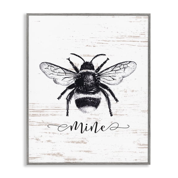 Stupell Industries Rustic Lodge Bee Mine Drawing On Wood Gray Framed Giclee Art, 16 x 20, by Lettered and Lined