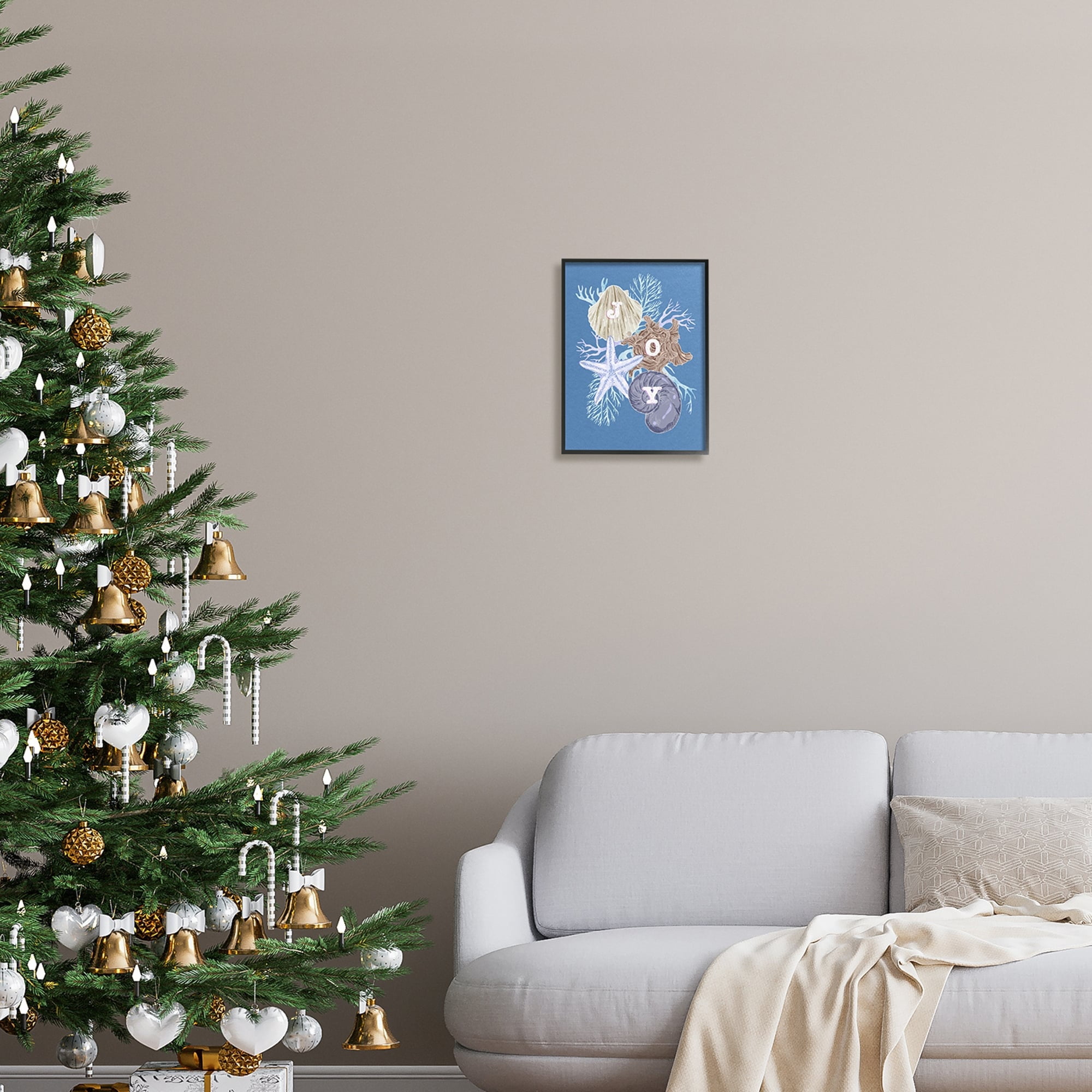 Stupell Industries Joy Nautical Holiday Seashells Holiday Painting White Framed Art Print Wall Art