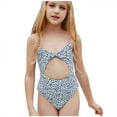 thumbnail image 3 of Odeerbi Girls Swimsuit Toddler One-piece Swimsuit Leopard Print Hollow Out Splicing Beach Swimwear Multicolor, 3 of 9