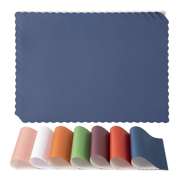 Fit Meal Prep 1000 Pack Disposable Paper Placemats, 14 x 10 Inch Blue with Decorative Wavy Scalloped Edge for Restaurant Catering Dining Table, Baby Kids Birthday Parties