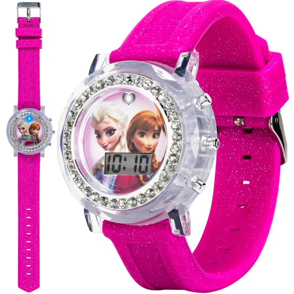Reloj Accutime Frozen Elsa Anna LCD con correa de silicona rosa