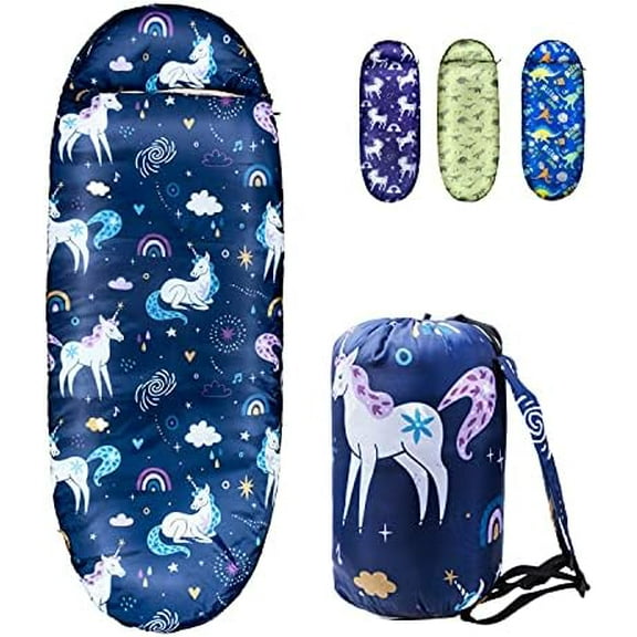 Kids Sleeping Bags for Girls – Unicorn Rainbow Space Navy – YOLO 45 Camping Sleeping Bags for Kids with Carry Bag - Outdoor and Indoor (Unicorn-NV)$$Sport & Recreation Other