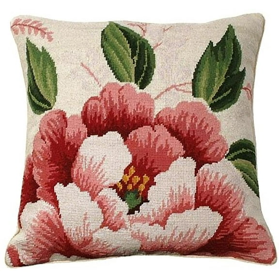 Throw Pillow Needlepoint Bouquet of Flowers 18x18 Wool Cotton Velvet New R MH-86