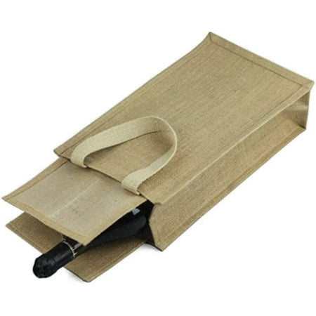 

2pcs Natural Jute Burlap Two Bottle Wine Gift Tote Bags Wine Carry Holder w/Dividers (1)