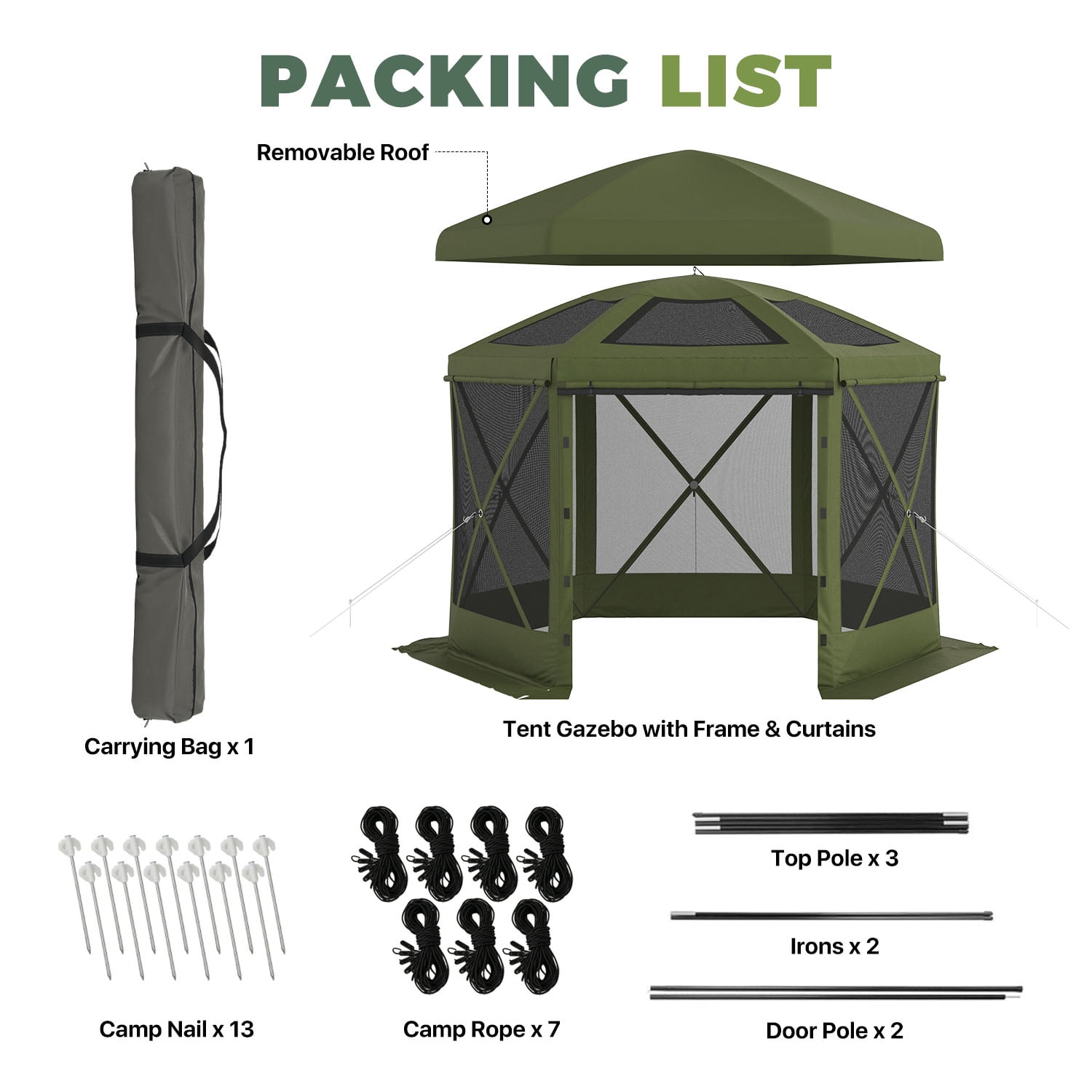 BaPiPro 10x10 FT Pop Up Gazebo with Removable Top for Stargazing, Outdoor Screen House with Sidewalls & Netting, Waterproof Canopy Tent for Patio, Backyard, Camping, Green