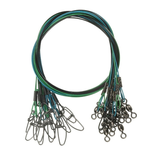 Uxcell Fishing Wire Leader Line, Steel Heavy Saltwater Fishing Leader Line High Strength with Rolling Swivel and Snap Black/Blue/Green