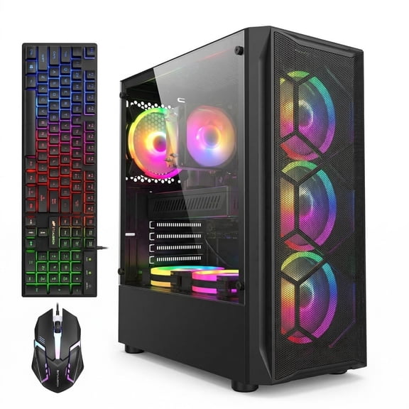 STGAubron Gaming Desktop PC, Intel Core I7 up to 3.9G, RX 580 8G, 16G RAM, 512G SSD, WiFi 6, BT 5.2, RGB Fan x4, Win 11 Home