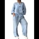 thumbnail image 3 of Conjunto de 2 Piezas de y Algodón para Mujer, con Cuello en V, Camisa de Larga Abotonada y Pantalón con Bolsillos Azul XXXL, 3 of 7