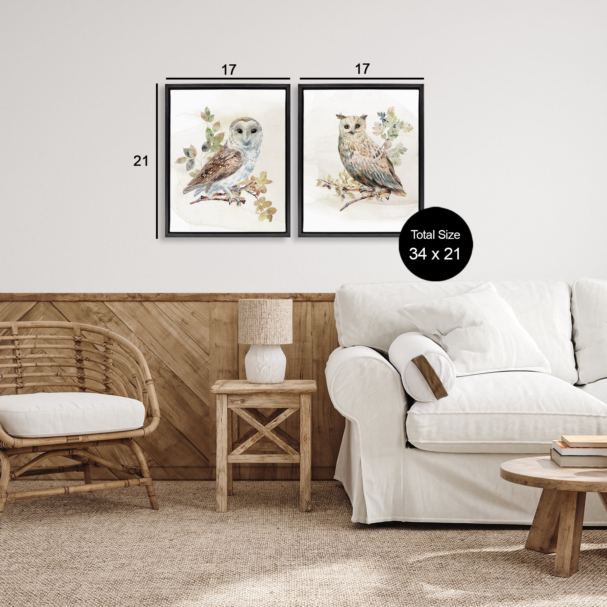 Stupell Industries Owls Perched in Foliage 2 Piece Black Framed Floater Canvas Set, design by CAD Designs
