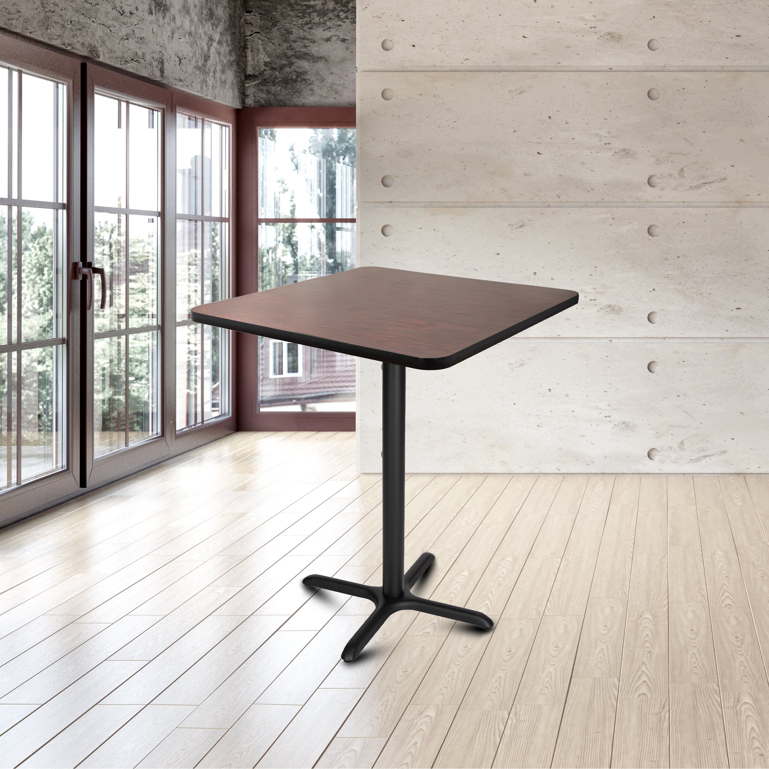 Hampden Furnishings Bennet Collection Steel Frame 36" Square Top, X Base, 42" Height Cafe Table, Black Frame/Mahogany Top
