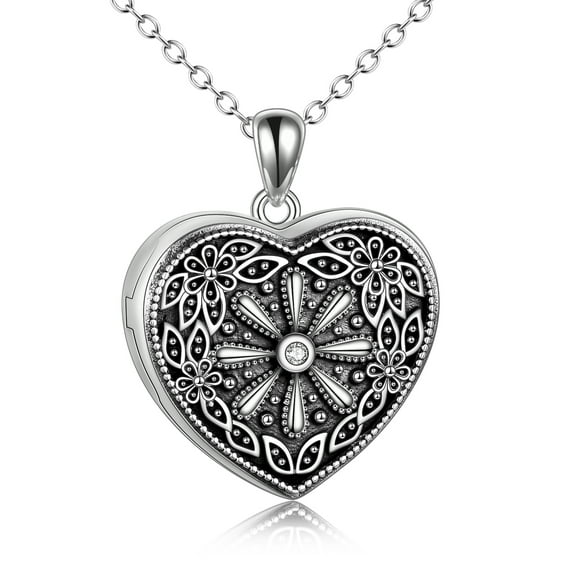 ONEFINITY Sunflower Heart Shaped Locket Necklace That Holds Pictures Sterling sliver Heart Locket Photo Lockets Birthday Gifts Jewelry for women