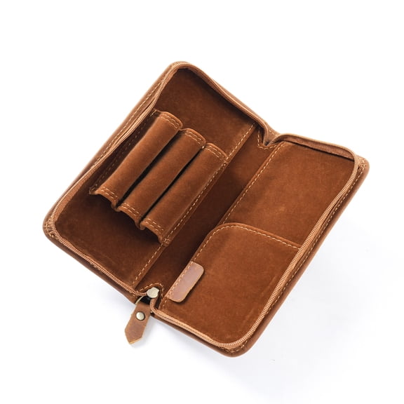 Leather Fountain Pen Case Large Capacity Stationery Bag Pencil Pouch 3 Divided Slots Pen Bag Pen Holder for Students