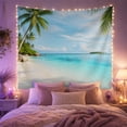 thumbnail image 2 of Ocean Waves Showcases with Tropical Beach Tall Palm, Mystical Fantasy for Space Lovers, Galaxy Room Decor, Housewarming Gift, Tapestry Wall Hanging for Bedroom and Dorm, 2 of 7