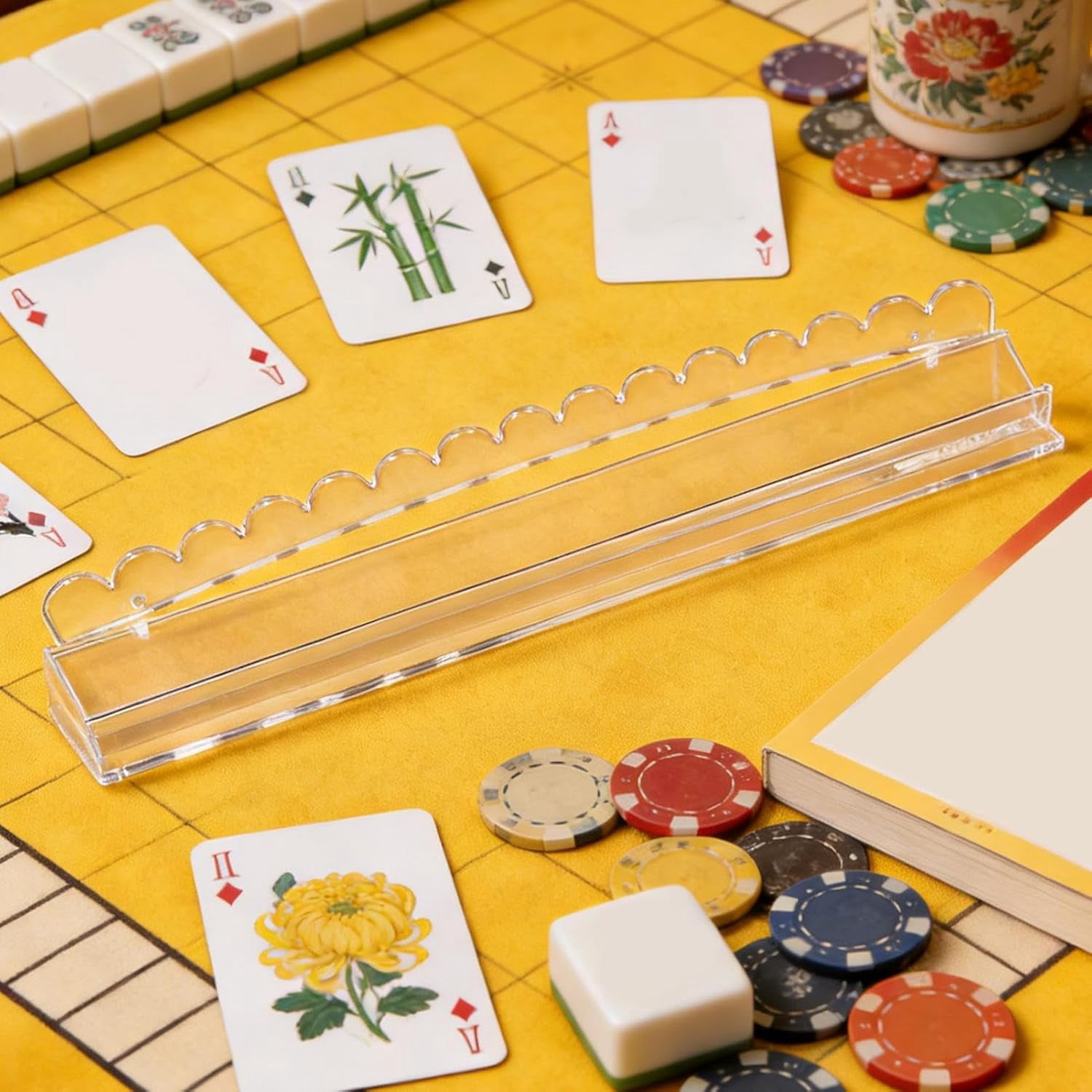 Scalloped Mahjong Racks | 44.5cm Acrylic Mahjong Racks,Clear Mahjon g Rack with Magnet Pusher | for Players Seniors Hobbyists Community Center Home Game Room Family Gathering Travel