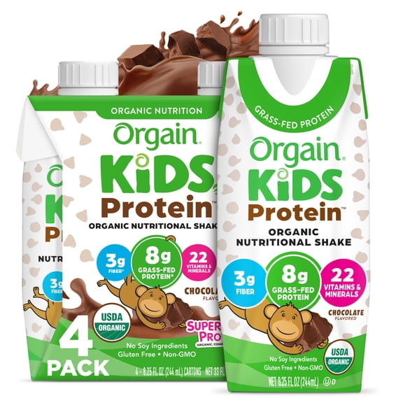 Orgain Organic Kids Nutritional Dairy Protein Shakes, Chocolate, 8.25 Fl Oz, Pack of 4