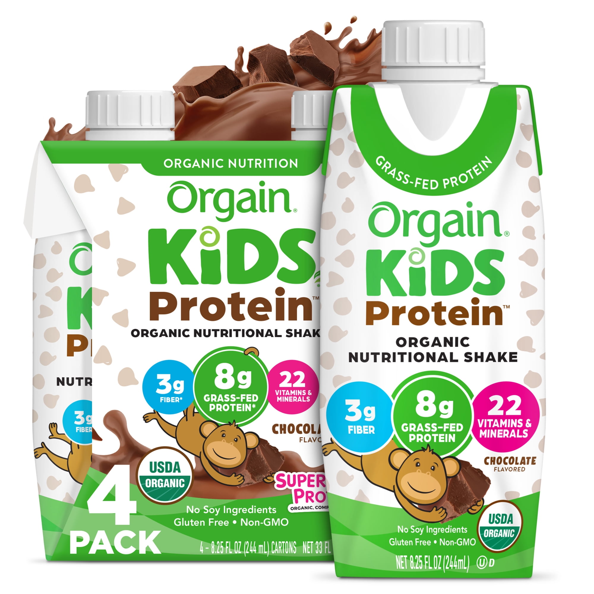 Orgain Organic Kids Nutritional Dairy Protein Shakes, Chocolate, 8.25 Fl Oz, Pack of 4