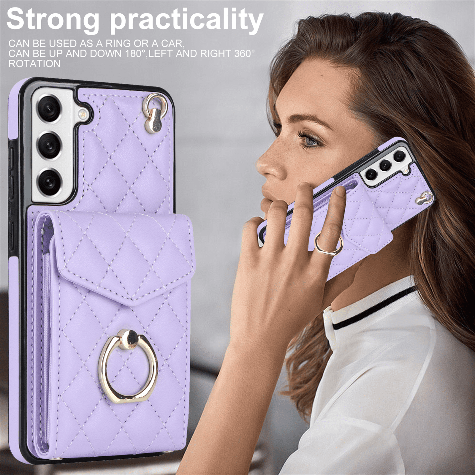 Asuwish Wallet RFID Blocking PU Leather Cell Phone Case with Tempered Glass Screen Protector, Wrist Strap for Samsung Galaxy S21 FE/S21 FE 5G UW, Purple