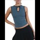 thumbnail image 1 of Camiseta Sin Mangas con Cuello y Corte Limpio para Mujer Azul Oscuro L, 1 of 3