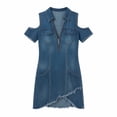 thumbnail image 4 of Iyufng Women's Off-the-Shoulder Denim Short Sleeve Dress with zipper, 4 of 5