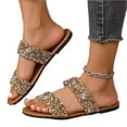 thumbnail image 6 of IEMIEMIEM Women's Glitter Rhinestone Flat Sandals 2026 Slip On Comfortable Open Toe Double Strap Summer Non Slip Slides Gold 9 Wide, 6 of 6