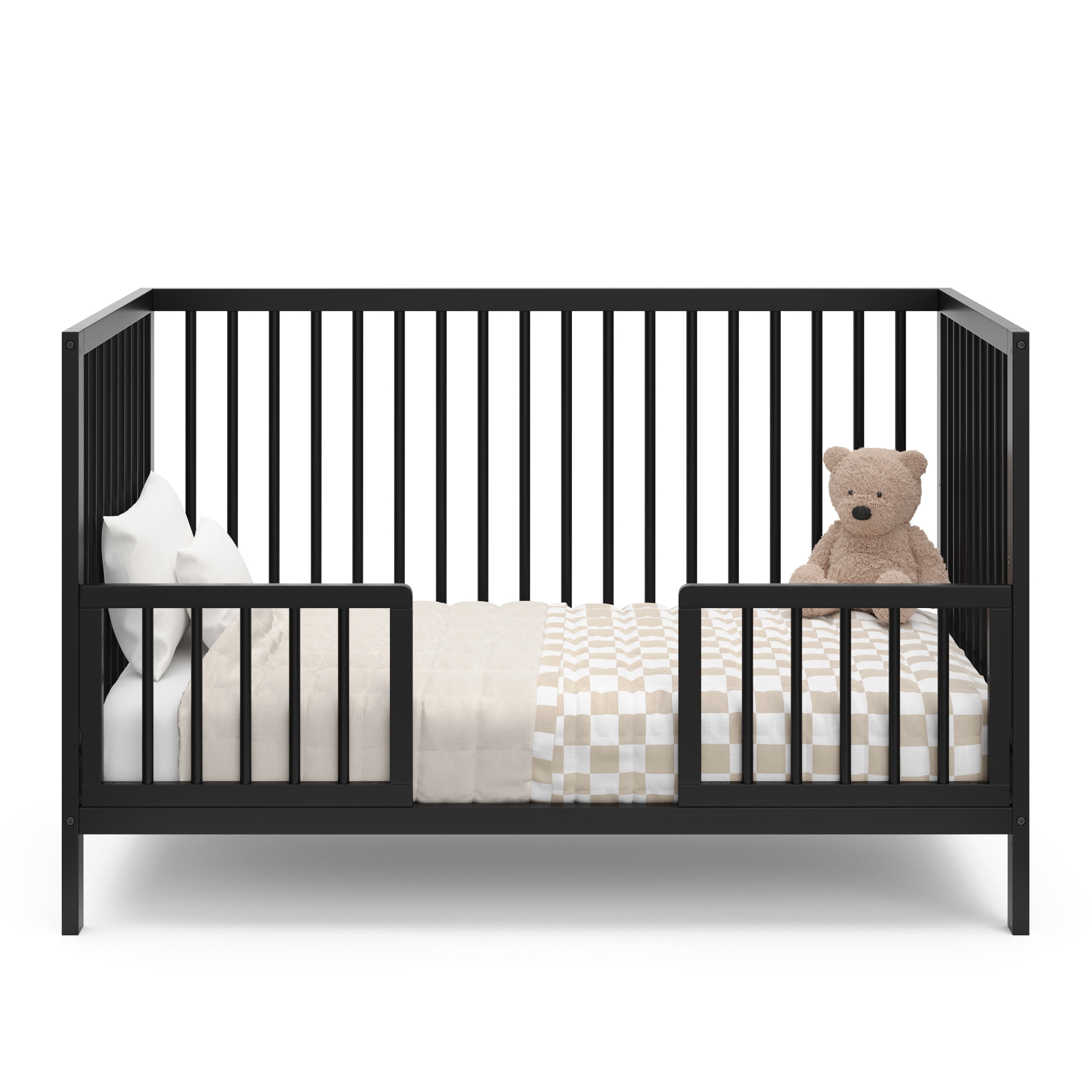 Graco Teddi 5-in-1 Convertible Crib and Premium Crib & Toddler Mattress Bundle, Black