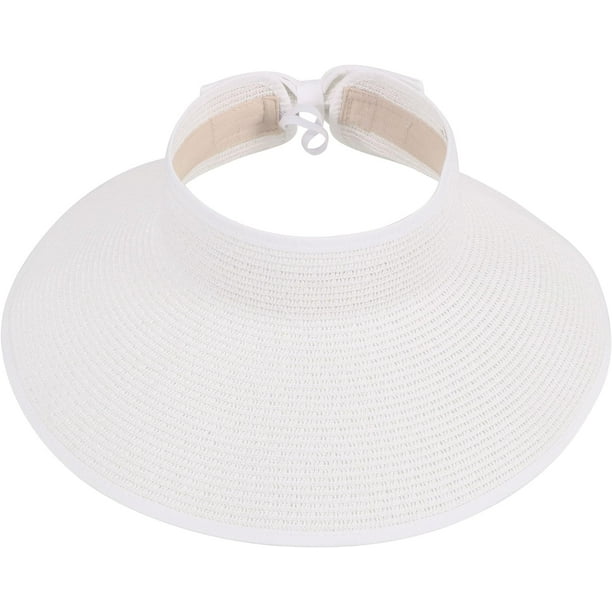 Sombrero de paja enrollable con ala ancha y visera solar para mujer con protección solar UPF 50+
