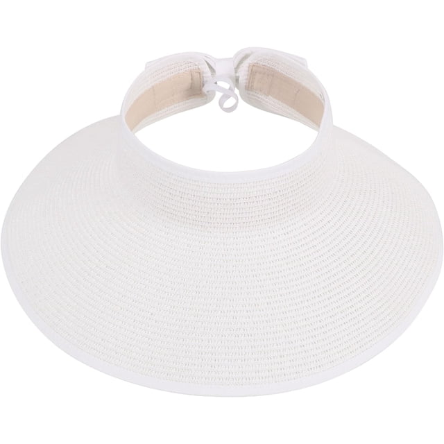 Sombrero de paja enrollable con ala ancha y visera solar para mujer con protección solar UPF 50+