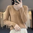 thumbnail image 7 of Fengqque Women’s V Neck Knit Sweater Long Sleeve Ribbed Cuff Hem Loose Fit Pullover Shirts Casual Layering Tops Khaki L, 7 of 7
