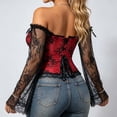 thumbnail image 3 of Women's Gothic Halloween Costume Corset Off Shoulder Long Sleeve Lace Trim Bustier Vintage Boned Top for Vampire Witch Cosplay Renaissance Party Wear, 3 of 5