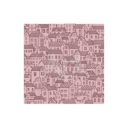 Hand-Drawn Seamless Pattern with Cute European Town. Vector Texture with Small Houses. Print Wall Art By