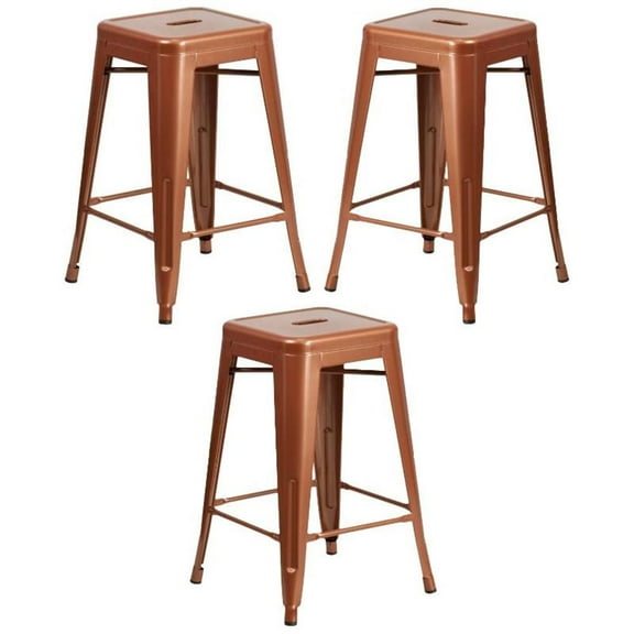 Home Square 24" Metal Backless Counter Stool in Copper - Set of 3