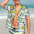 thumbnail image 7 of Susaid Funny Dinosaurs on Stripes Print Hawaiian Shirts for Men Women,Hawaiian Summer Short-Sleeve Casual Relaxed-Fit Button-Down,Medium, 7 of 7