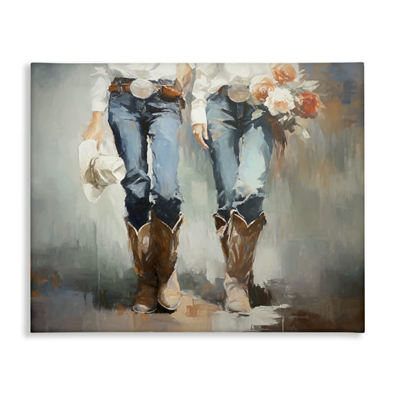 Stupell Industries Floral Cowgirl Pair Novelty Painting Gallery Wrapped Canvas Art Print Wall Art, 20 x 16