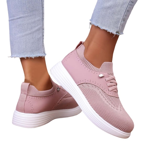 Orthopedic Walking Shoes for Women Woven Breathable Mesh Sneakers Lightweight Non Slip Arch Support Slip on Flat Shoes Pink Size 9.5