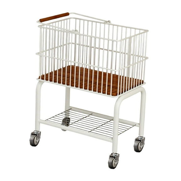 QSTDGVPW Laundry Cart with Detachable Storage Basket White Multipurpose Sturdy 2 in 1 Black Wheels