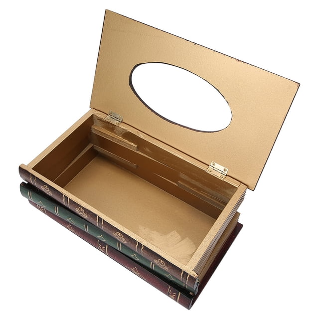 Caja de pañuelos en forma de libro, decoración del hogar, accesorios de almacenamiento, adornos de oficina, artesanía de madera Retro