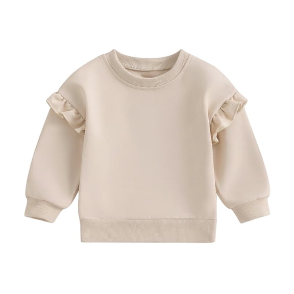 RMGVDSD Toddler Baby Girls Sweatshirts Ruffle Long Sleeve Solid Color Pullover Crewneck Tops Soft Casual Sweatshirt Fall Clothes 2-3 Years