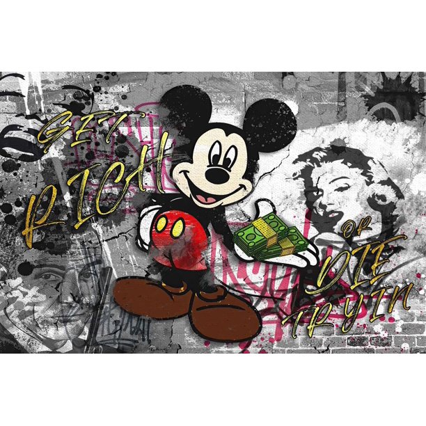 Graffiti Fashion Mickey Dance Mouse Funny Art Canvas Prints Disney Poster Pictures On Wall Decorative Painting For Living Room70x100cm NO Frame Gao Jinjia LED