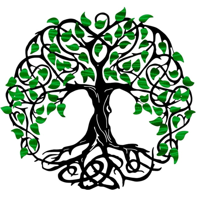 Árbol de la vida, decoración de pared de metal, obra de arte de hierro, árboles genealógicos redondos hechos a mano de 11,81 pulgadas, obras de arte para colgar en la pared de metal