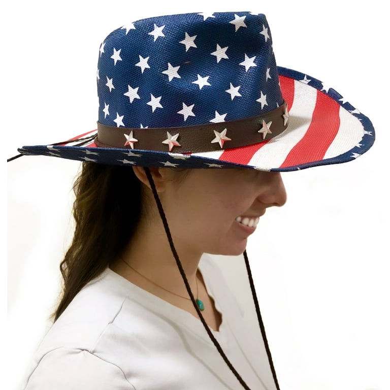 Stars and Stripes Patriotic Cowboy Hat USA Flag Straw Mardi Gras