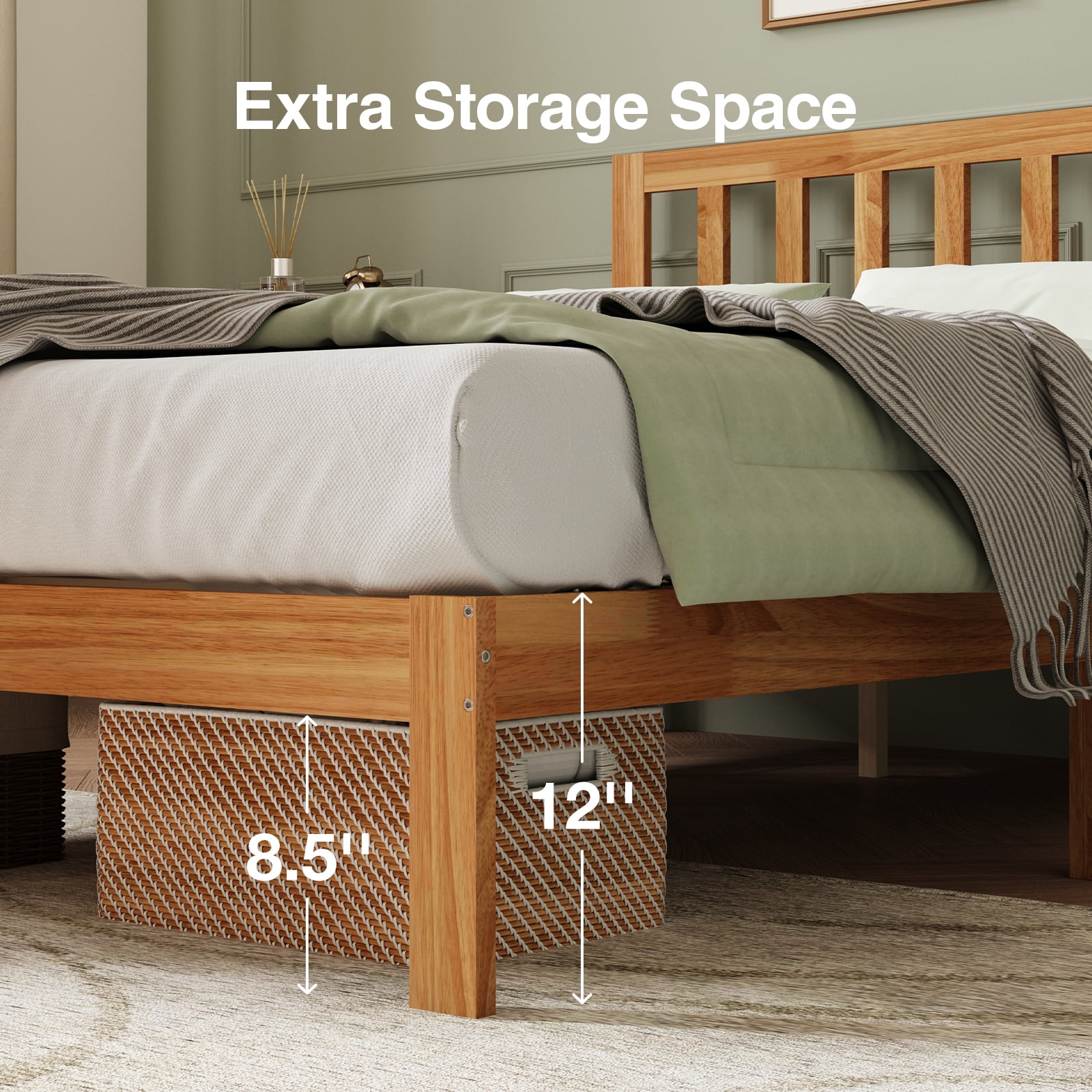 Novilla 12 Inch Queen Bed Frame with Headboard, Queen Size BedFrame with Headboard Classic Wooden Bed Frame Queen Size with Wood Slat Support, No Box Spring Needed, Easy Assembly, Natural Grain Wood