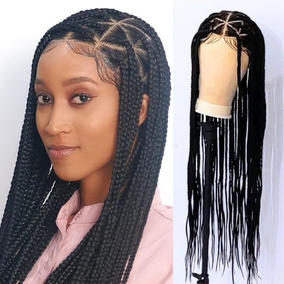 Wow Braids 36"" Full 360 Hd Transparent Lace Front Large Triangle Knotless Braid Wig With Baby Hair - Handmade Synthetic Hand-Made Triangle Braided Wig For Black Women (36"" Triangle Braids Brown)