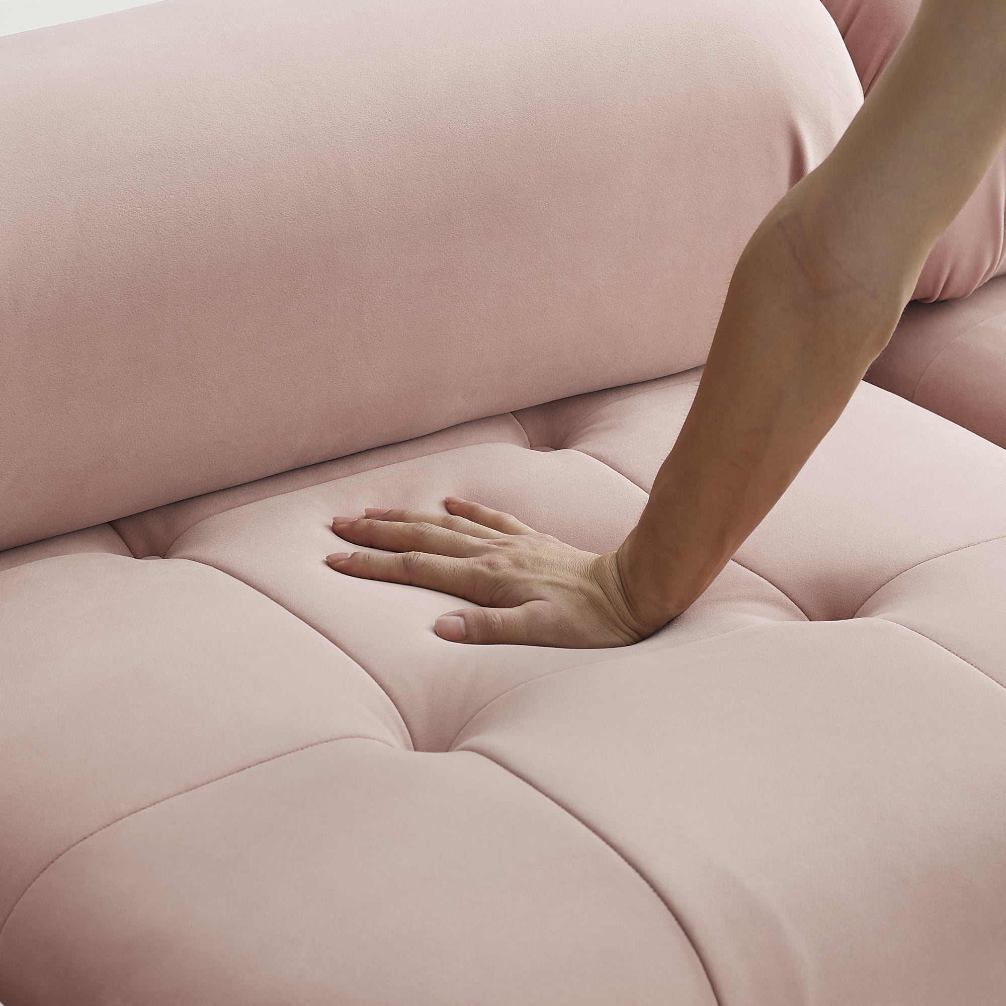 Aukfa 93" Sectional Sofa, Living Room Modular Couch with Ottoman, Pillow Top Arms, Velvet, Pink