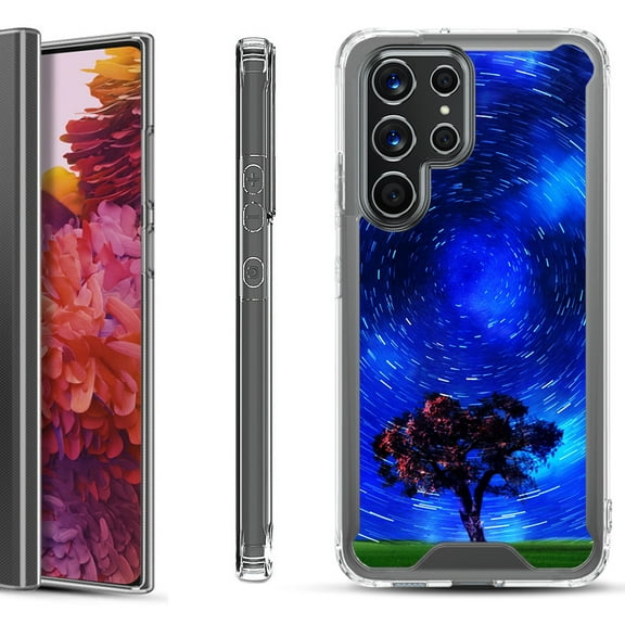 Shockproof Bumper Phone Case for Samsung Galaxy S22 Ultra 5G, by OneToughShield ® - Star Trails Tree