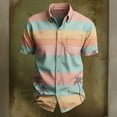 thumbnail image 4 of GUZOM Mens Hawaiian Shirt Pastel Striped Palm Tree Surfer Print Short Sleeve Button Down 95 Polyester 5 Spandex Pink Sizes S to 5XL Casual Beach Vacation,Size S, 4 of 5