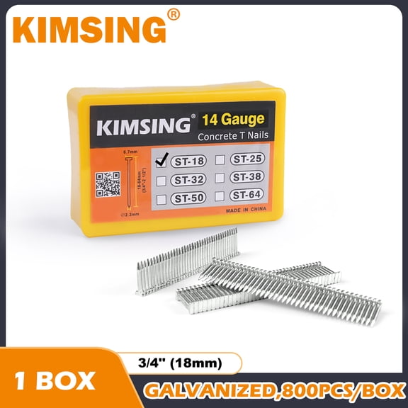 KIMSING 14 Gauge 3/4'' Length Concrete Nails Concrete T-Nails for Concrete Nailers Smooth Shank 800 PCS/BOX(1 Box)