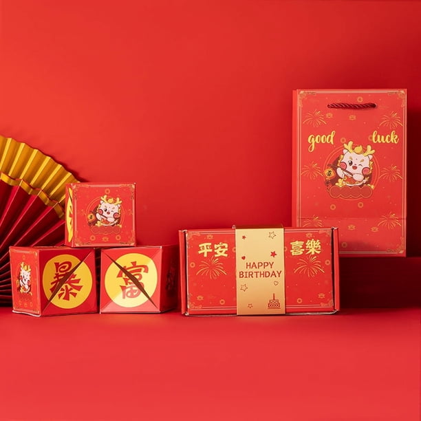 Caja de regalo sorpresa plegable para el Año Nuevo del Dragón, regalo creativo con forma de sobre rojo, caja de regalo con rebote, explosión volando por todo el cielo